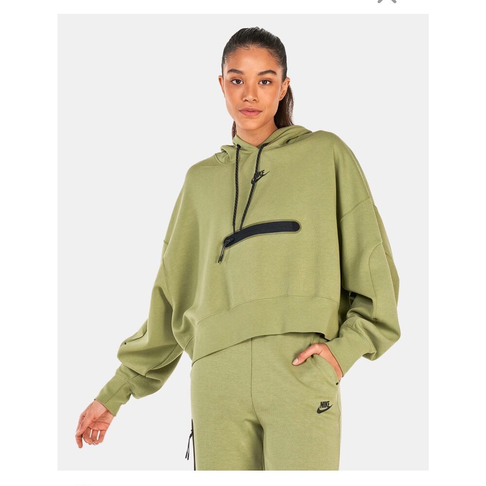 Nike Sportswear Olive Green Pullover Hoodie Oversized Cropped Women’s‎ Medium